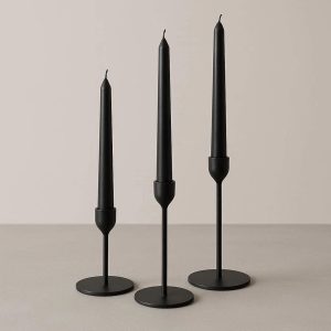 11 Minimalist Matte Black Metal Taper Candle Holder Set for Modern Dining Table Centerpiece Decoration