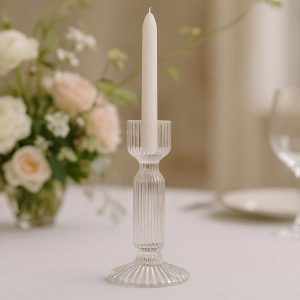 13 Modern Clear Borosilicate Glass Taper Candle Holder Ribbed Textured Candlestick for Wedding Reception Table