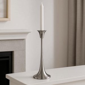 15 Sleek Silver Stainless Steel Candle Holder Taper Stand for Contemporary Living Room Fireplace Mantle