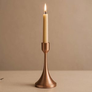 17 Luxury Brushed Rose Gold Metal Candle Holder Minimalist Taper Candlestick for Romantic Anniversary Dinner