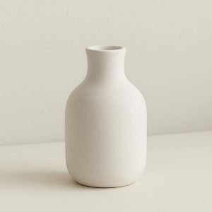 2 Minimalist White Ceramic Flower Vase Modern Matte Finish Decorative Bud Vase for Living Room Shelf and Office Table