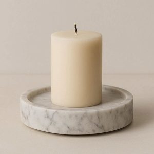 20 Minimalist Natural Marble Stone Pillar Candle Plate Round Heavy Base Luxury Tray for Bathroom Spa