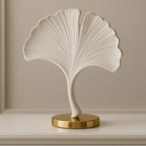 22 Chic Ceramic Ginkgo Leaf Sculpture Gold Metal Base Modern Leaf Figurine Luxury Ornament For Console Table