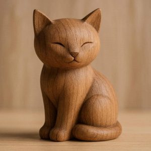 26 Elegant Natural Wooden Cat Figurine Hand Carved Minimalist Kitten Statue Creative Wooden Ornament For Animal Lovers