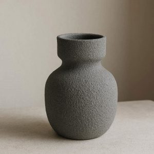 3 Modern Handcrafted Grey Ceramic Vase with Textured Surface Creative Tabletop Flower Pot for Minimalist Home Decor Art Accent