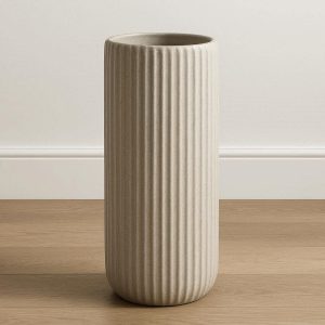 5 Tall Cylindrical Ceramic Vase with Ribbed Texture Modern Decorative Flower Pot for Entryway Table and Living Room Floor Decor