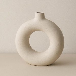 6 Abstract Donut Shaped Ceramic Vase Creative Minimalist Hollow Circle Flower Pot for Modern Art Shelf and Desktop Decoration
